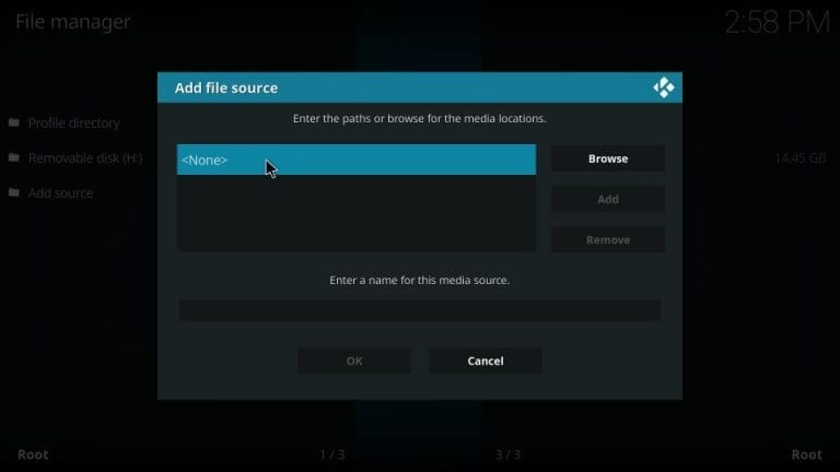 Select None on Kodi Add-on