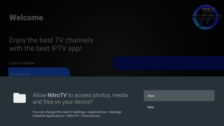 Select Allow in Nitro IPTV
