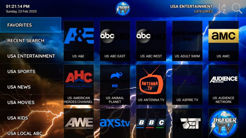 Channel list - Thunder TV IPTV