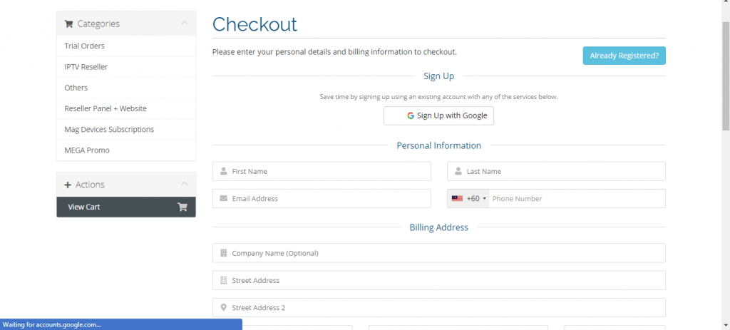 Click Continue on Checkout page 