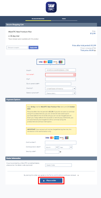 Place order - TFC IPTV