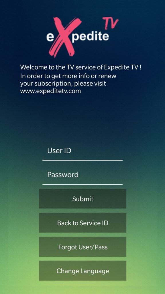 Expedite TV IPTV - login