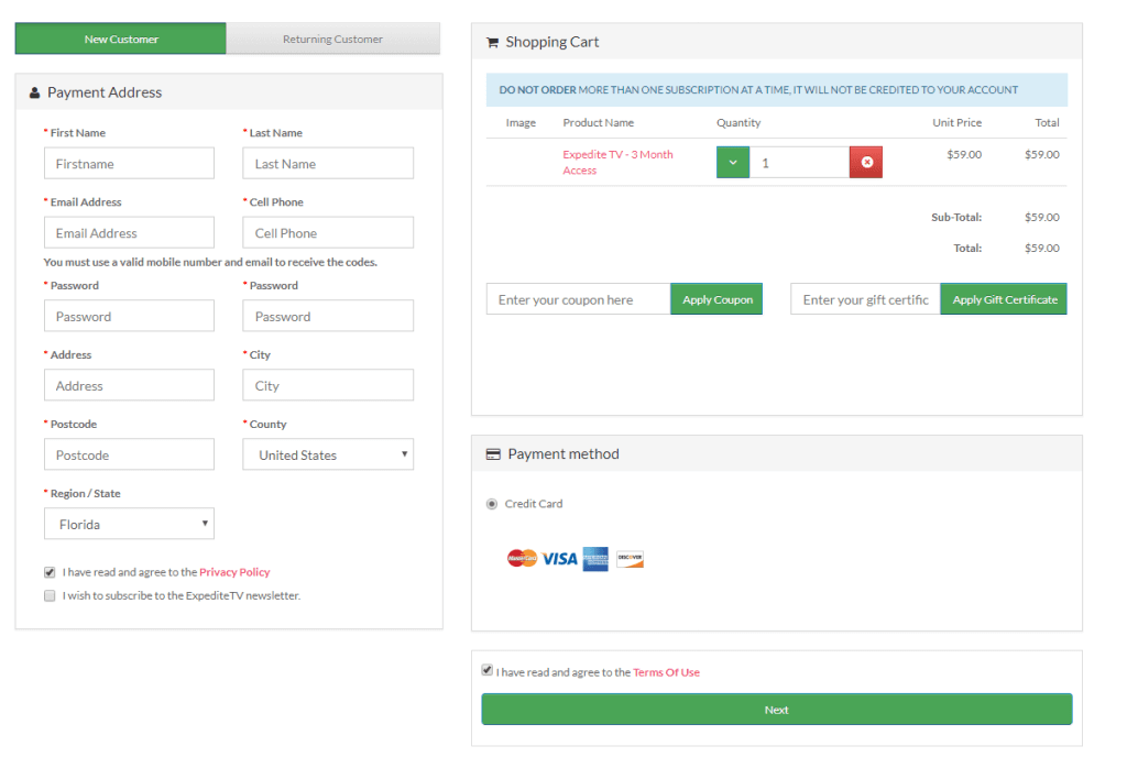 Expedite TV IPTV - cart