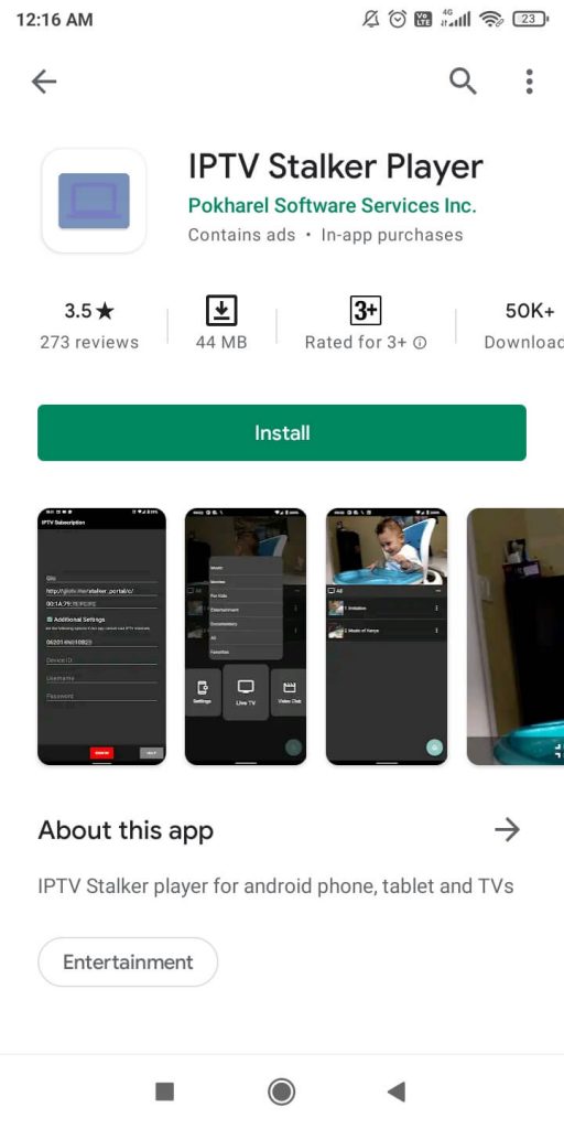 Select Install button  to get IPTV Stalker Player 