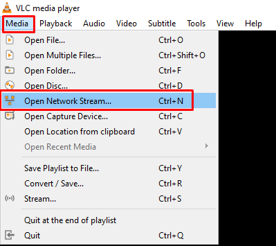 Select Media & Open Network Stream options