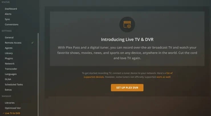 Click on the Set Up Plex DVR