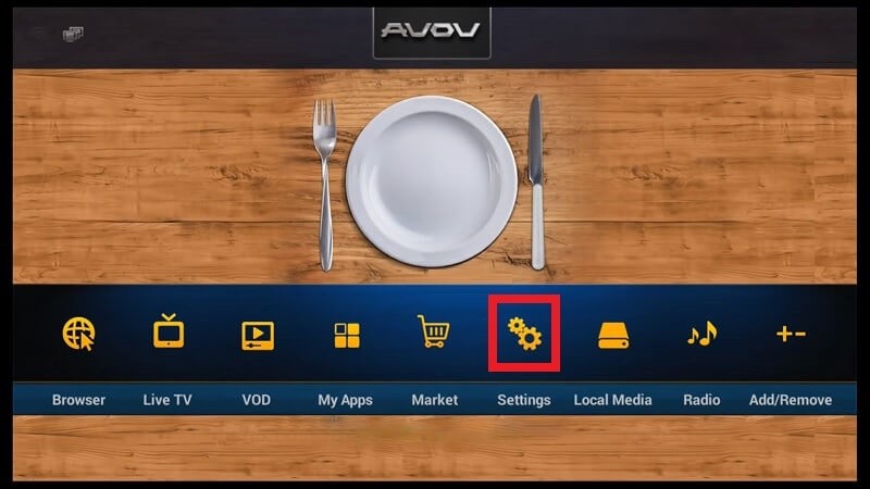 In Avov IPTV, hit the Settings option 