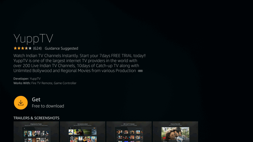 Tap Get to install YuppTV 