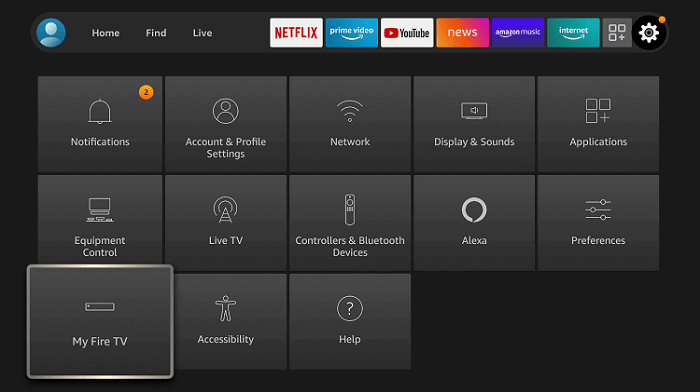 Select My Fire TV to stream sapphire secure iptv