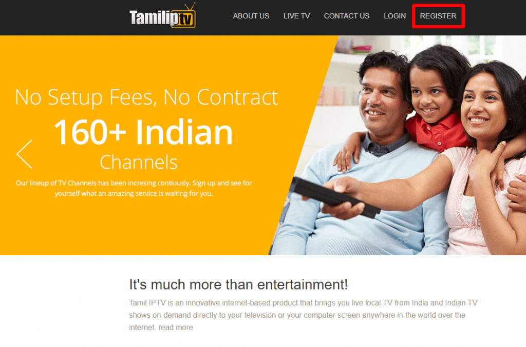 Click Register in Tamil IPTV website 