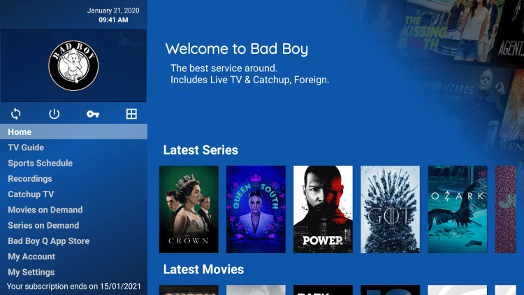 Bad Boy IPTV - Home tab
