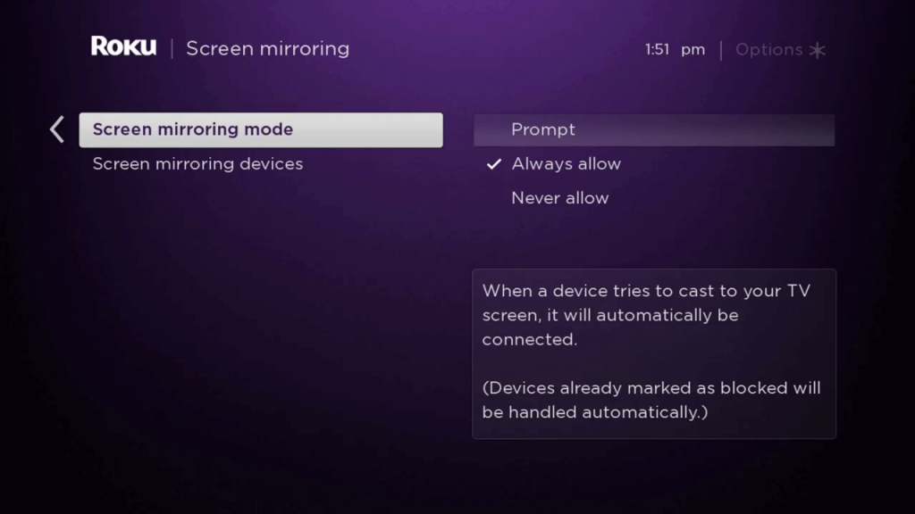 Screen mirroring mode