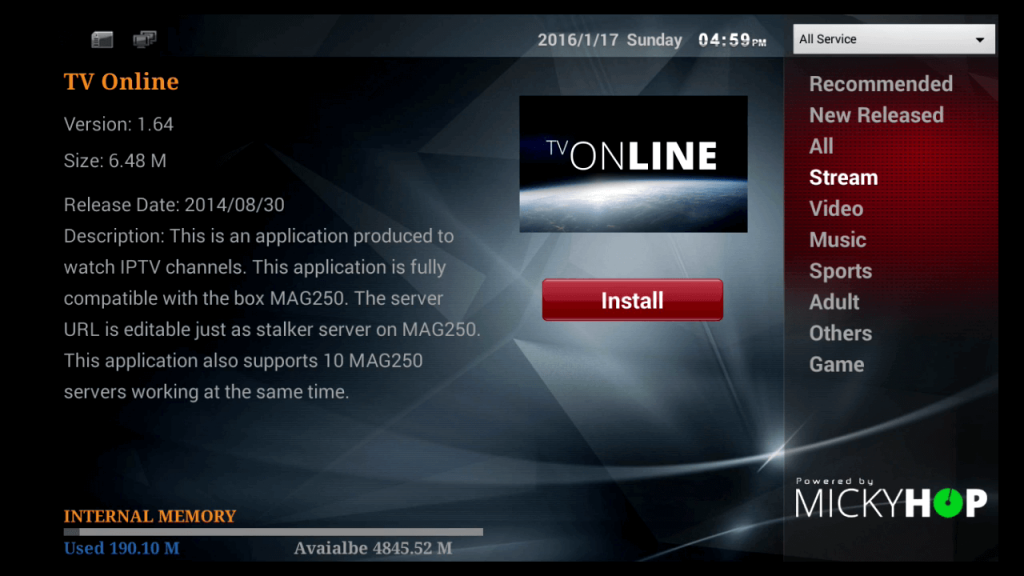 Install button