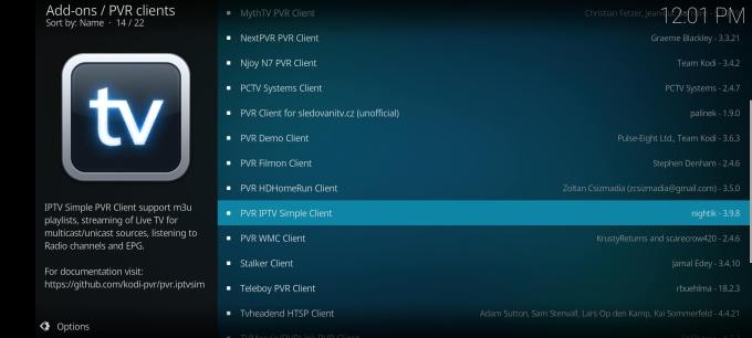 Choose PVR IPTV Simple Client