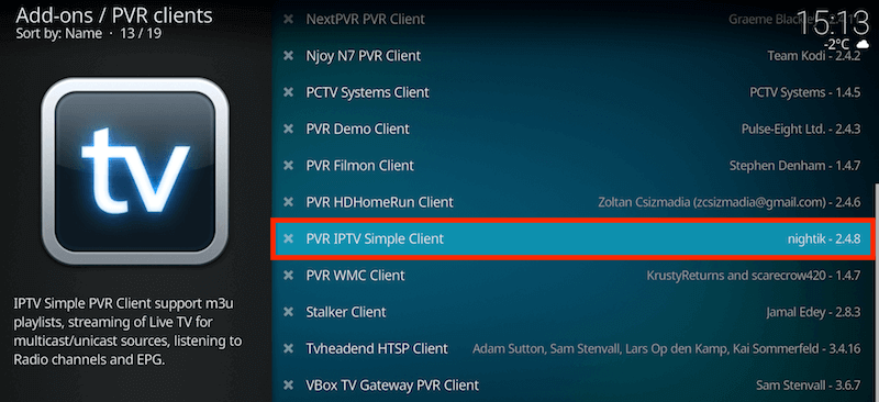Select PVR IPTV Simple Client to stream Yeah IPTV