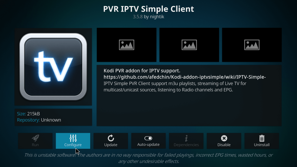 Configure PVR IPTV Simple Client