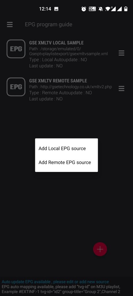 Add Local EPG or Remote EPG Source