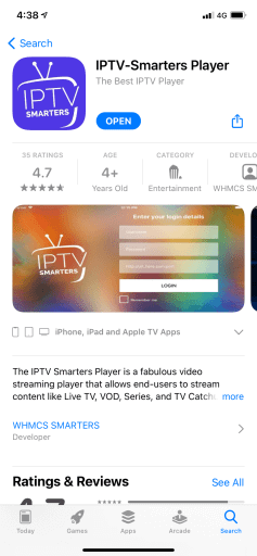 click open to launch IPTV Smarters Player
