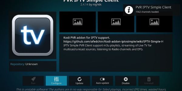 CLICK CONFIGURE -  PVR IPTV Simple Client.