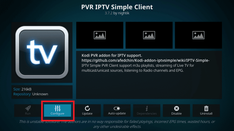 click configure - GenIPTV