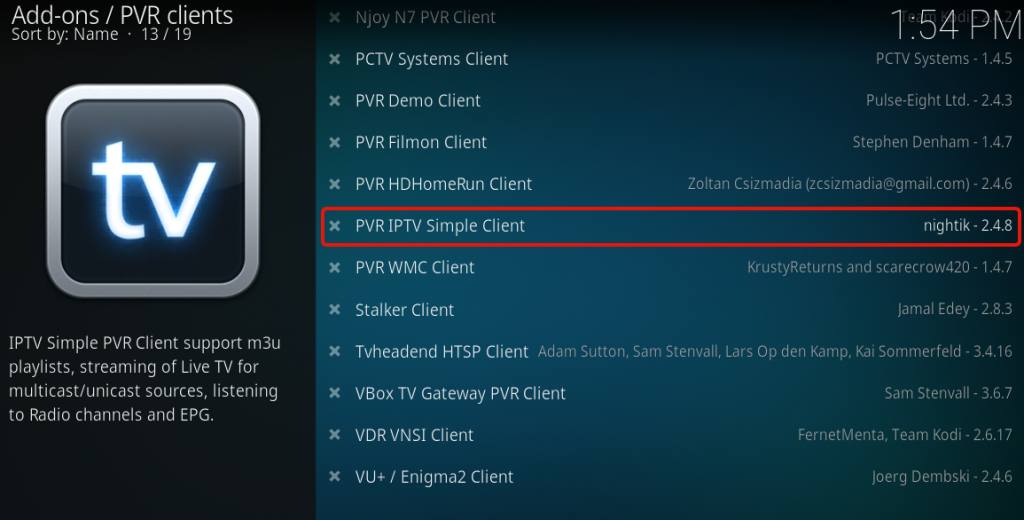 select PVR IPTV Simple Client
