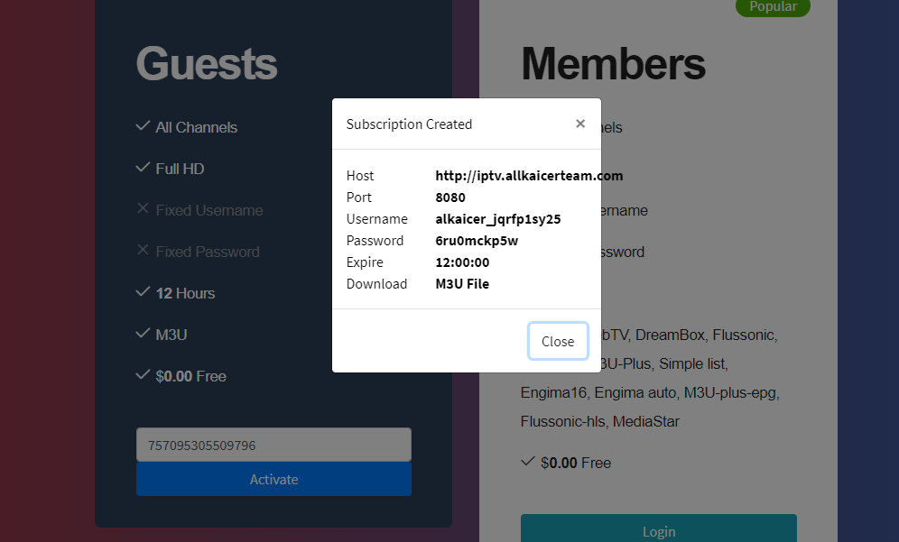 AlKaicer IPTV login details