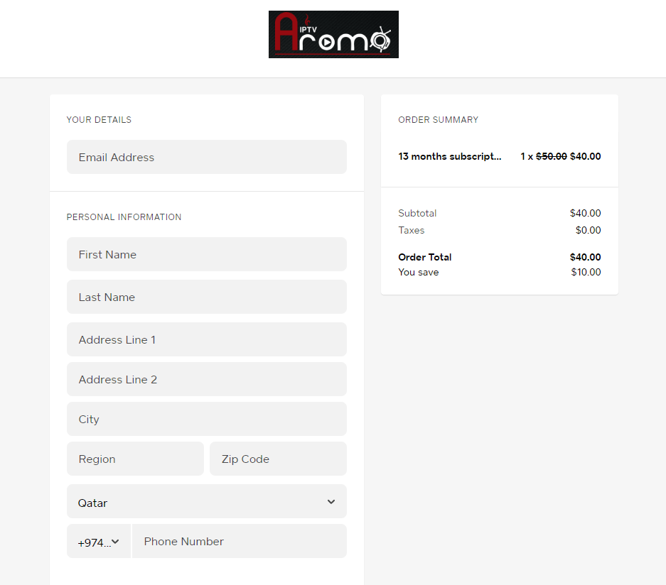 Enter details - Aroma IPTV