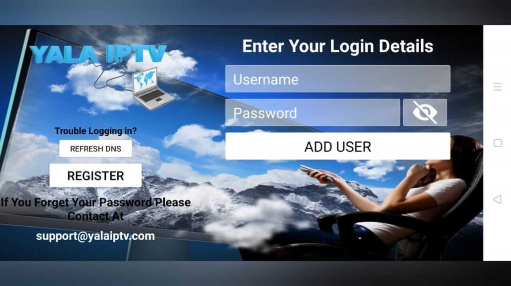 log in to Yala IPTV