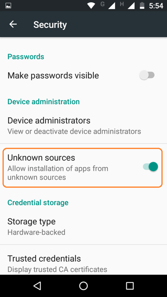 Enable Unknown Sources on Android 