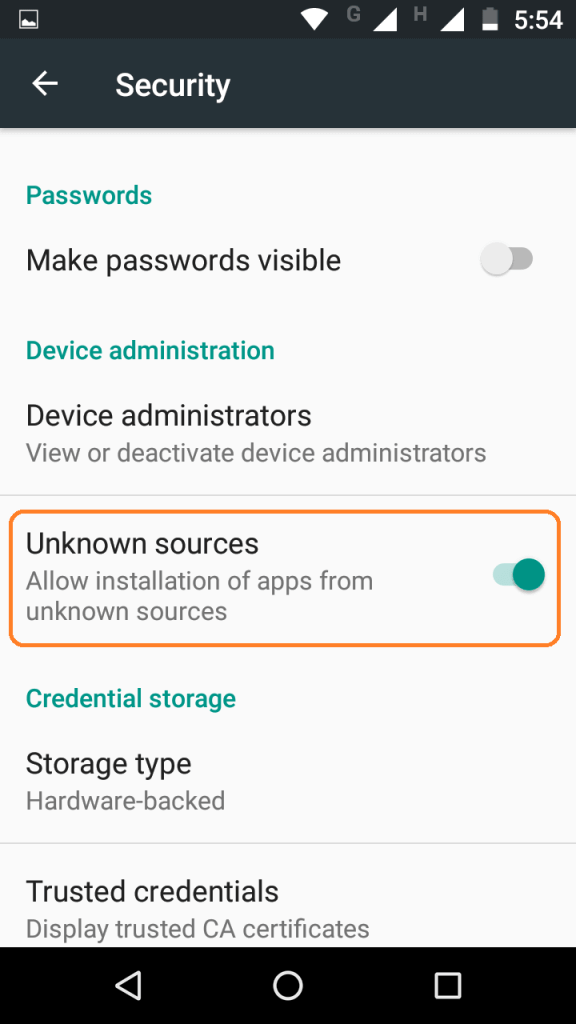 Enable Unknown Sources on Android