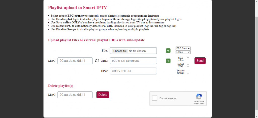 Enter the details and click Send to watch Panda IPTV on Smart IPTV app