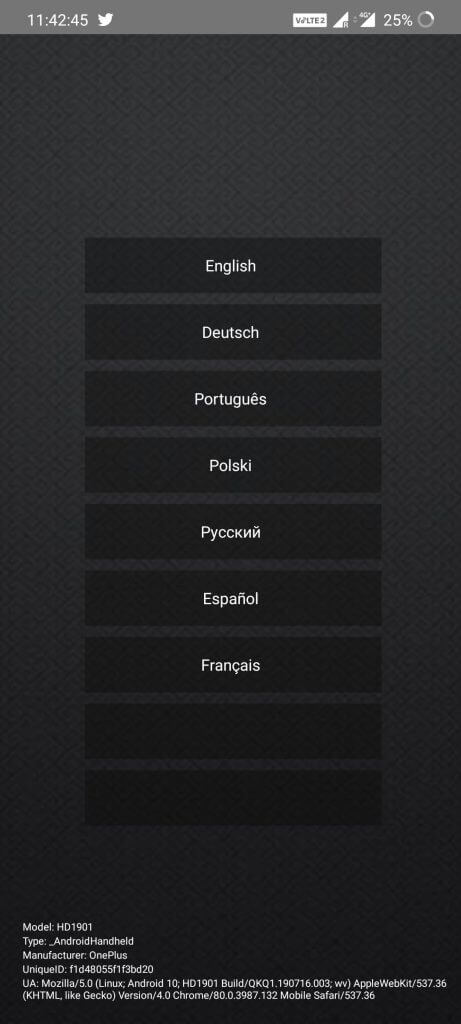 Choose Language on Lenox MP