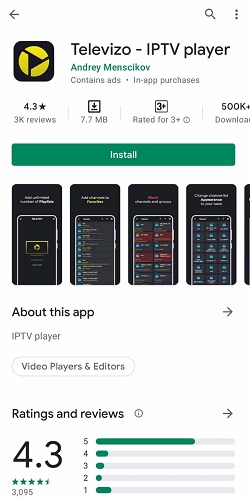 click Install to get Televizo IPTV Player