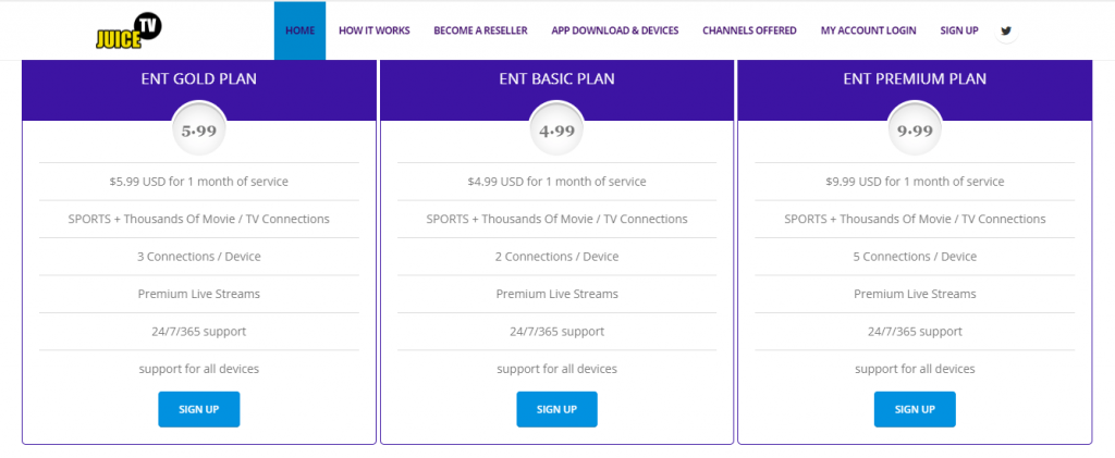 Tap Sign Up on Juice TV IPTV