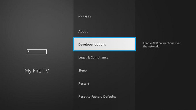 Select Developer Options on Firestick 