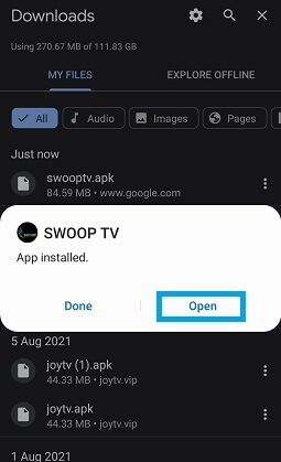 Swoop TV on Android 