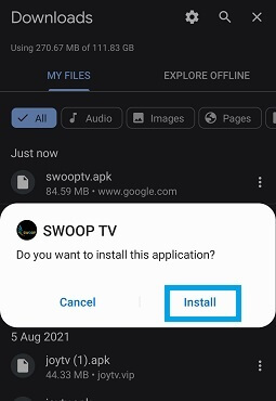 Swoop TV on Android 