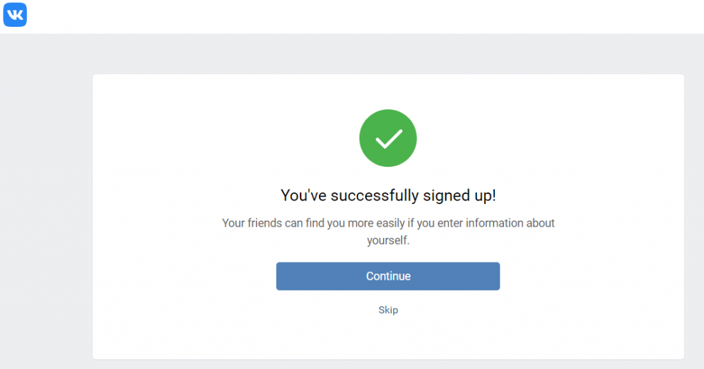 Sign up for VK