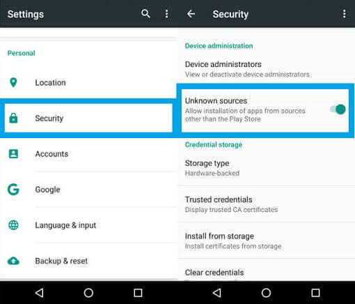 Enable Unknown Sources on Android 