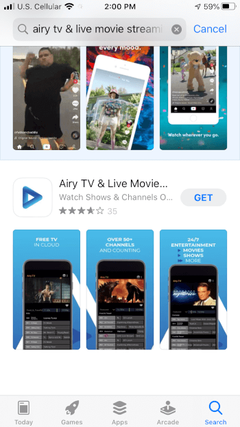 AiryTV on iOS