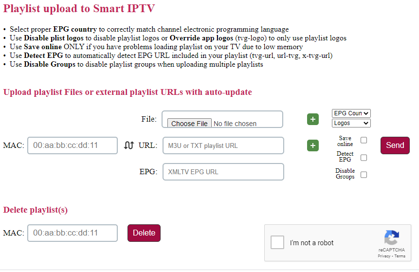 Provide URL on Smart IPTV website