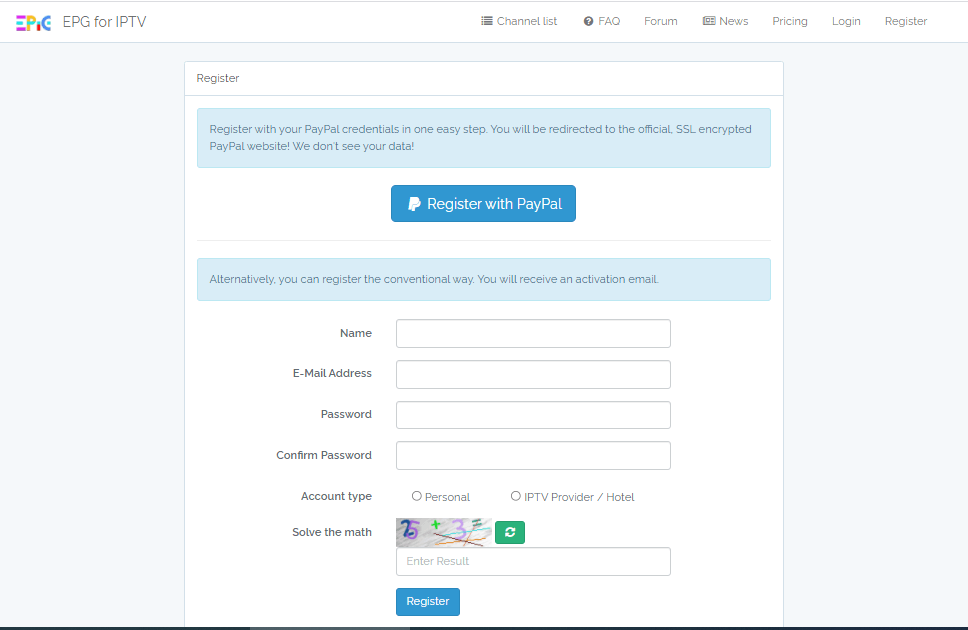 Register for EPiG IPTV