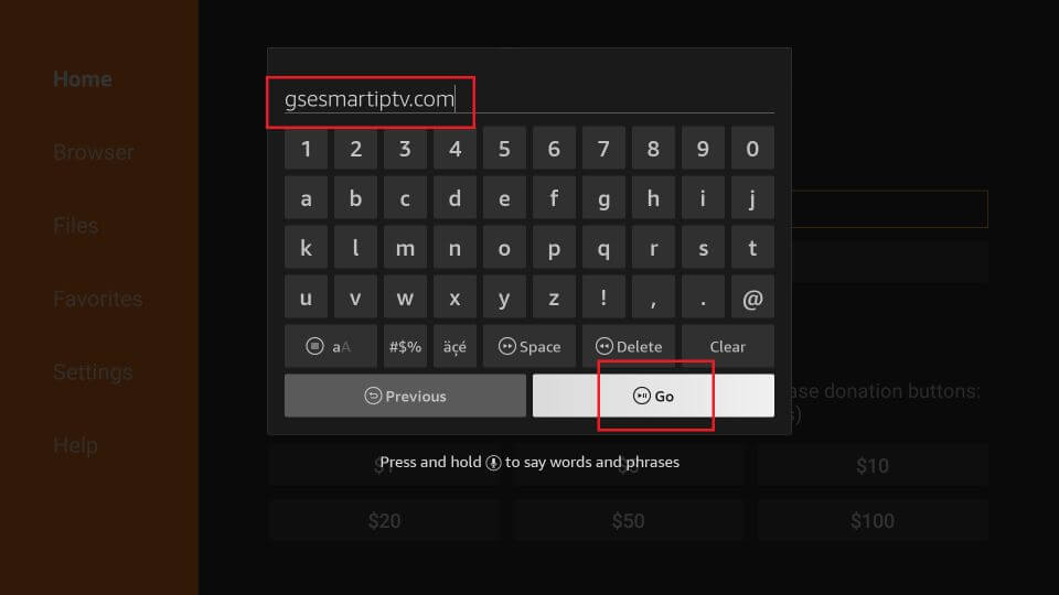 Enter GSE SMart IPTV APK URL on the box