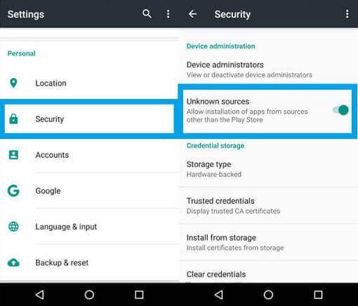 Enable Unknown Sources on Android 