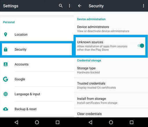 Enable Unknown Sources on Android Device