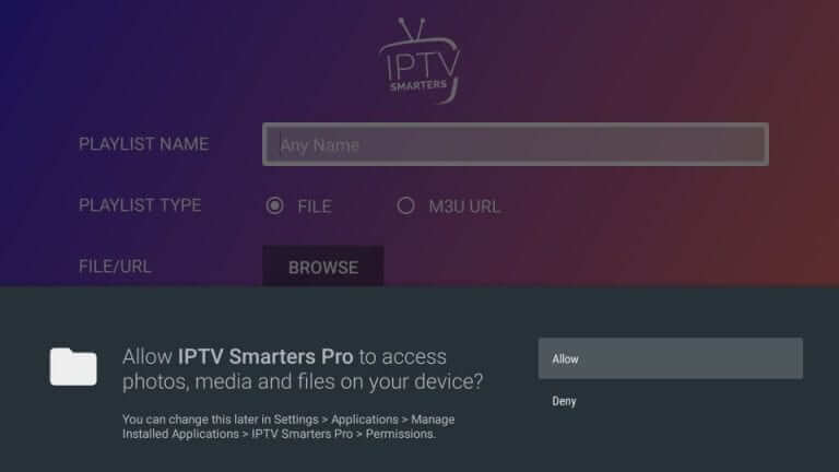 Allow IPTV Smarters Pro app
