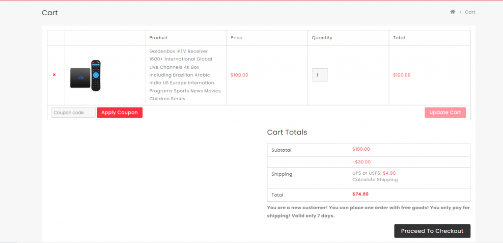 Click on Proceed to Checkout for Goldenbox IPTV.