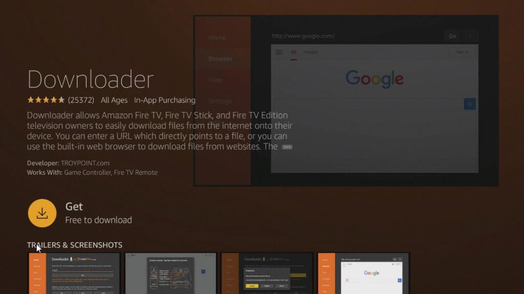 Click on Get or Download to install Downloader on Firestick