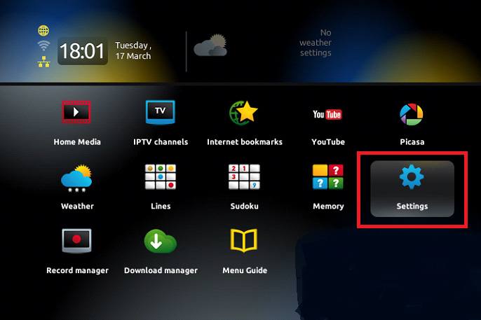 Select Settings to stream Shark IPTV.
