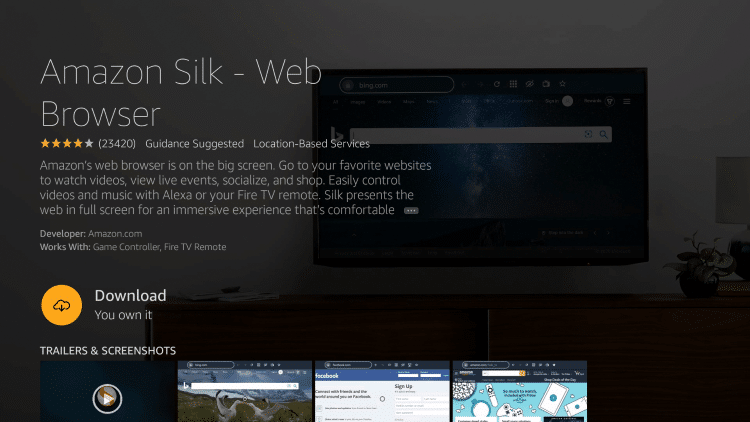 Select the Download button to install Amazon Silk -Web Browser.
